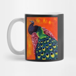 Look At Me - Peacock with Orange Background Mug